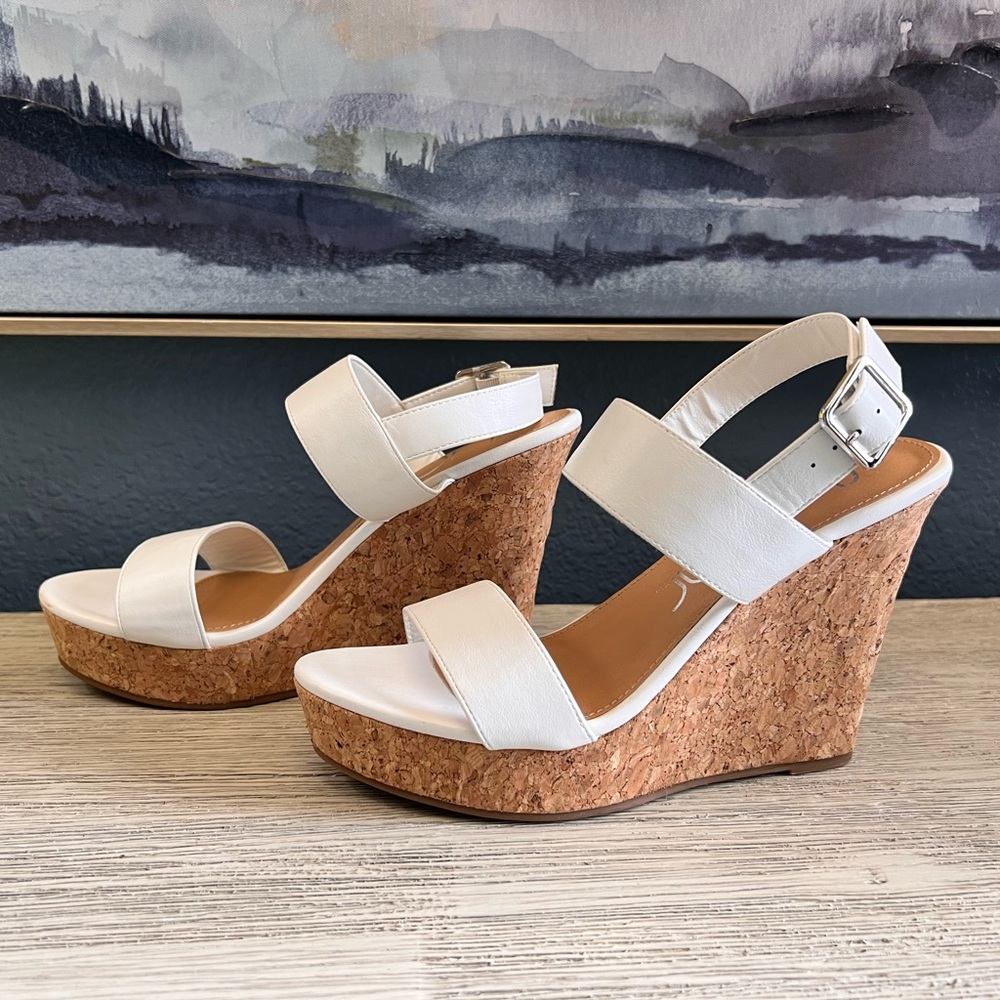 Sugar White Cork Wedge Sandals